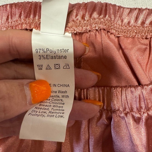 Womens Satin Pajama Set Long Sleeve Button Down Top Pants Sleepwear Rose Gold L - Picture 4 of 9